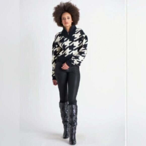 DEX Houndstooth Cropped Mock Neck Sweater NWT Sz XL - Picture 2 of 14